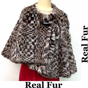 ラビット ラパン 本物毛皮 Real Fur リアルファー ストール ショール ブラウン系 43×340cm (N476)