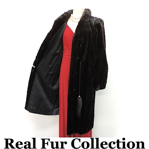 ダークミンクアップミンク realfur 貂皮 fur 本物毛皮 リアルファー ブラック系 ロング丈 着丈100cm 裾周囲130cm club藤(1282)