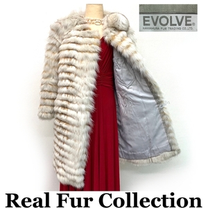 EVOLVE ミックスフォックス fur 本物毛皮 リアルファー ミディアム丈 着丈80cm 裾周囲130cm club藤(1263)