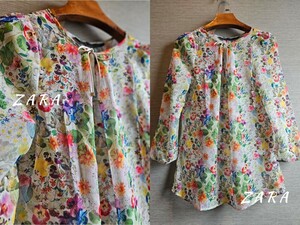 ザラ ZARA ふんわりシフォン♪鮮やかマルチフラワー♪花柄♪ブラウス サイズXS 送料185円