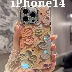 花柄 ブルーレイ iPhone14 ケース カメラレンズ保護 レディース