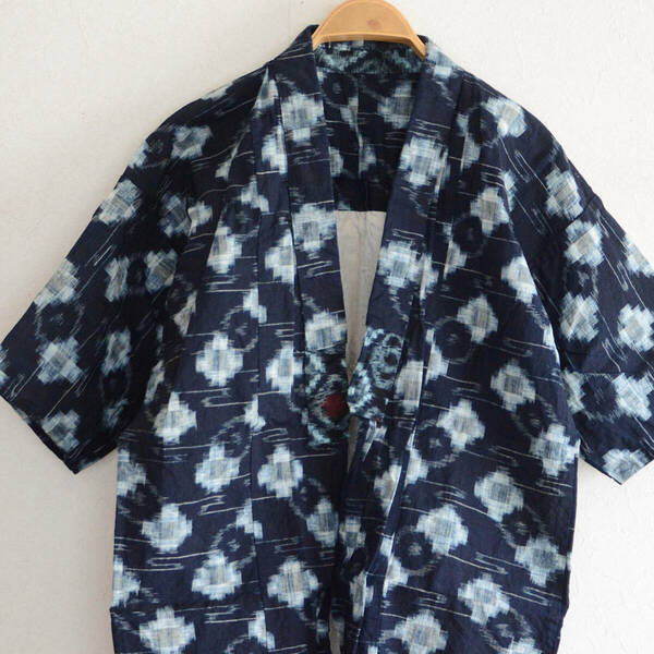 野良着 藍染 絣 木綿 着物 古布 リメイク素材 ヴィンテージ 昭和 クレイジーパターン noragi jacket indigo kimono cotton japanese fabric