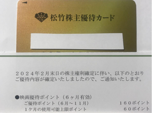 ■【返却不要】松竹 株主優待カード 160P 男性名義