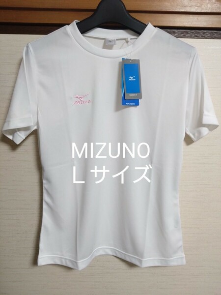 ⑤MIZUNO　ミズノ　レディース　半袖　Tシャツ　吸汗速乾素材　NAVIDRY　ホワイト　Ｌサイズ