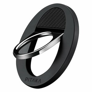 PITAKA MagSafe リング MagEZ Grip マグネット式スマホリング バンカーリング 角度調節可能 スタンド機能付き 黒/グレーツイル柄