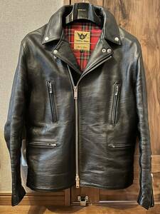 [ made in Japan * tea core ] size 40(L~XL degree )666 LEATHER WEAR leather jacket Double Rider's Horse Hyde horse leather black * one part with defect 