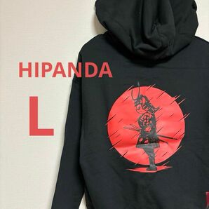 HIPANDA ハイパンダ フーディー パーカー 黒 赤 Lサイズ ブラック 長袖 こんにちは パンダ