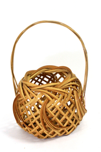 匠の職人が編み上げた花籠　竹細工　手作り　竹編 手付 花籠 花入 竹製 煎茶飾 茶道具　花器　花瓶　一輪挿し