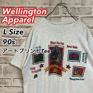 レアアートTee★ 90s Tシャツ アート シングルステッチ 霜降り 杢グレー 海 魚 vintage アメリカ USA 古着