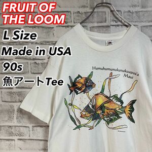 激レアアートTee★FRUIT OF THE LOOM フルーツオブザルーム 90s USA製 vintage 魚 USA 古着