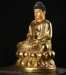 大判仏像 珍藏 中國 清代 銅製 琉金 大日如来造像 仏像 仏教古美術 供養品 極細工 時代物 置物 古美術品 唐物 TWB117