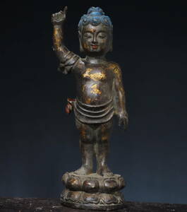 中國 清代 銅製 拓金 太子仏 仏像 仏教古美術 供養品 極細工 時代物 置物 古美術品 唐物 YF399