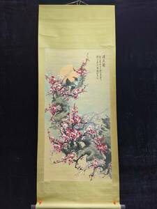 中国書画 【中国近現代画家 関山月 花鳥 大四尺中堂画】 手描き 紙本 掛軸 時代物 中国古画收藏 中国美術 置物 賞物 古美術品 AC129