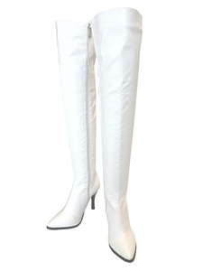 free shipping * plain knee high boots full side zipper stretch material size 26.5cm white color 