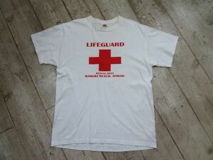 【古着】 FRUIT OF THE LOOM HEAVY/フルーツオブザルーム LIFEGUARD ロゴ Tシャツ SIZE:L 検索用⇒ アメカジ/おしゃれ/白ボディE0505