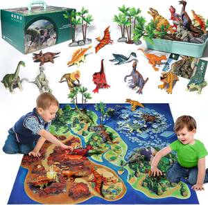 恐竜 おもちゃ フィギュア 恐竜 玩具 ティラノサウルス トリケラトプス マップ 日本語説明書 収納ボックス付き 子供 おもちゃ 