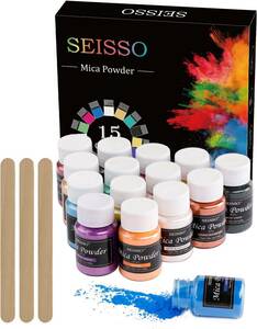 SEISSO マイカパウダー レジン 着色剤 ネイルパウダー 15色 エポキシ顔料 DIY キラキラ顔料 パウダー 絵具 スライム
