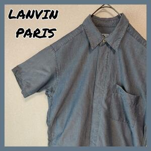 LANVIN ランバン　半袖ポロシャツ　無地　ワントーン 刺繍ロゴ　青　灰　古着