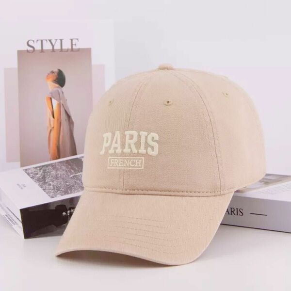 キャップ 帽子 ベージュ PARIS 英字 ロゴ 夏 お揃い 調整可能