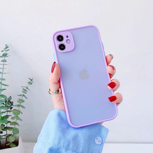 iPhoneケース パープル 紫 くすみカラー ストラップホール ブルー お洒落 可愛い