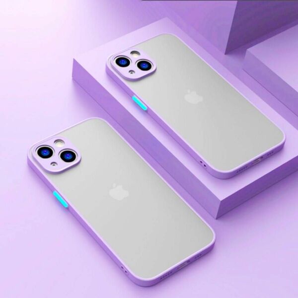 iPhoneケース パープル 紫 くすみカラー ストラップホール ブルー 
