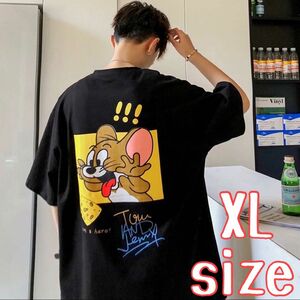 Tシャツ トムとジェリー ジェリー XL 黒 ブラック ユニセックス 半袖Tシャツ 半袖プリントTシャツ