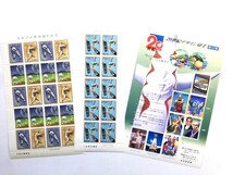 日本切手 【日本プロ野球５０年記念】、【戦後５０年メモリアルシリーズ 第４集】、【２０世紀デザイン切手第１３集】、全切手シート３枚 _画像1