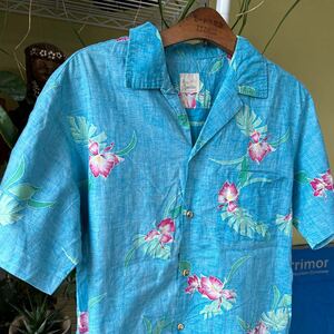 ハワイ製　オールド　アロハシャツ　水色　LM