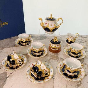 Art hand Auction MEISSEN 手工茶壶 & 杯碟 & 奶壶 & 糖壶 15 件套 室内画廊, 西式餐具, 茶具, 其他的