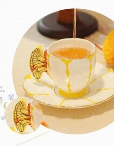 Aynsley エインズレイ　イギリス　洋食器　茶器　蝴蝶柄　蝶々　コーヒーカップ＆ソーサー　2点セット　お祝い　プレゼント　イエロー
