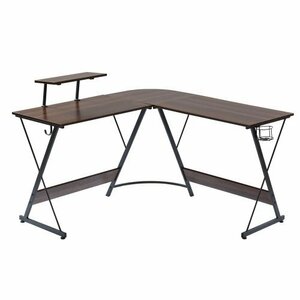 [ Brown ] computer desk L character desk PC desk ge-ming desk writing desk simple stylish shelves attaching side hook attaching do