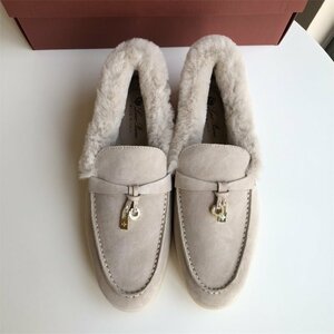 Loro Piana Loro Piana lady's Loafer boa .... protection against cold leather suede 35-40 size selection possibility 3274