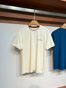 送料無料　loro piana　ロロピアーナ　メンズ　Tシャツ　ロゴ有り　丸首　半袖　無地　ビジネス　M-XXL　サイズ選択可能　ベージュ　4407