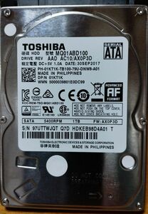 【動作確認済み】③東芝製 2.5インチ HDD 1TB