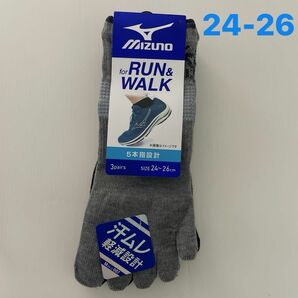 新品 ☆ MIZUNO ミズノ RUN & WALK 汗ムレ軽減設計 5本指ソックス 靴下 3足（24-26cm）