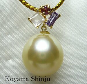  new goods * Oyama pearl *1 jpy ~ newest design! rarity champagne gold color! large . White Butterfly pearl / half shining stone pearl pendant 