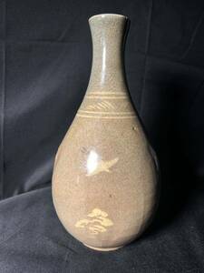 李朝 徳利 朝鮮 韓国 高麗 収集家品 鉄絵 花瓶 時代物高さ約22.5cm*口4cm