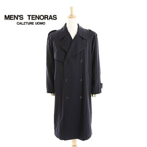 A4249/美品 秋冬 MEN'S TENORAS メンズティノラス ウール 無地 ダブル ミリタリー ロング トレンチコート L 濃紺/メンズ スーツ用 ビジネス