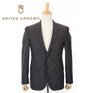 A4916/美品 秋冬 総裏 GREEN LABEL RELAXING UNITED ARROWS ウール シルク ストライプ テーラード シングル2Bジャケット 46 灰色/メンズ