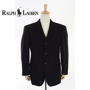 A5064/美品 春夏 背抜き POLO RALPH LAUREN ラルフローレン ウール 起毛 テーラード シングル3Bジャケット 170 A5 黒/メンズ スーツ用