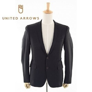 A5119/美品 秋冬 総裏 UNITED ARROWS ユナイテッドアローズ White Label 光沢 ウール テーラード シングル2Bジャケット 46 黒/メンズ