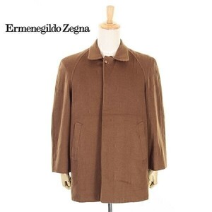 A4960/極美品 秋冬 MISUGI Ermenegildo Zegna ゼニア生地 カシミヤ100 比翼 無地 ハーフ バルマカーン ステンカラーコート L程 茶/メンズ