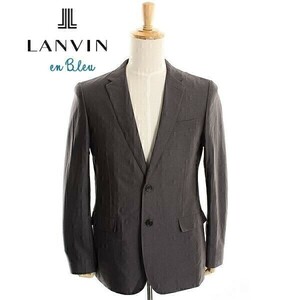 A4716/美品 春夏 背抜き LANVIN en Bleu ランバンオンブルー コットン テーラード シングル2Bジャケット 50 灰色/メンズ スーツ用 ビジネス