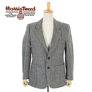 A4935/ビンテージ 70s 秋冬 Harris Tweed ハリスツイード ヘリンボーン ウール くるみ釦 テーラード シングル2Bジャケット M程 灰色/メンズ