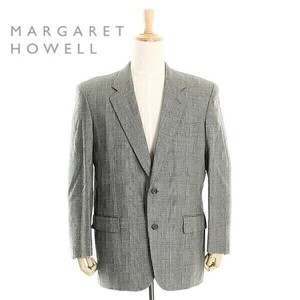 A4629/秋冬 総裏 MARGARET HOWELL マーガレットハウエル ウール チェック テーラード シングル2Bジャケット L 灰色/日本製 メンズ スーツ用