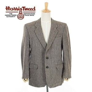 A4936/ビンテージ 80s 秋冬 総裏 HARRIS TWEED ハリスツイード ウール くるみ釦 テーラード シングル2Bジャケット 42R 灰色/英国製 メンズ