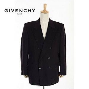 A5277/美品 秋冬 総裏 GIVENCHY ジバンシー カシミヤ100% テーラード ダブル6Bジャケット 50 濃紺/イタリア製 メンズ スーツ用 ビジネス