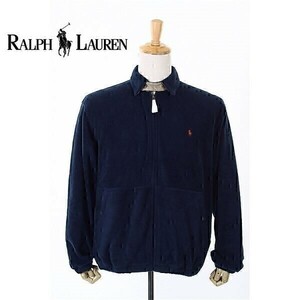 A5349/新品 タグ付き Polo RALPH LAUREN ポロラルフローレン 無地 ジップアップ ホース刺繍 ボア フリース ジャケット ブルゾン M紺/メンズ