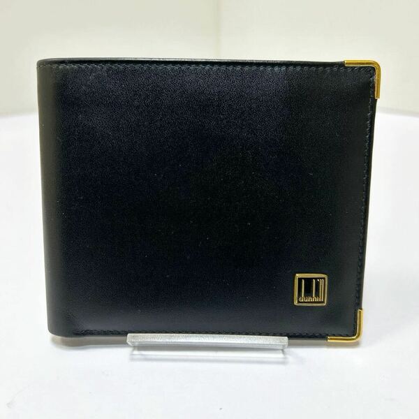 ☆良品☆ ◆dunhill ダンヒル 折り財布◆　二つ折り　本革　小銭入れ無　ゴールド金具　ブラック　MADE IN ITALY 【USED】0520A