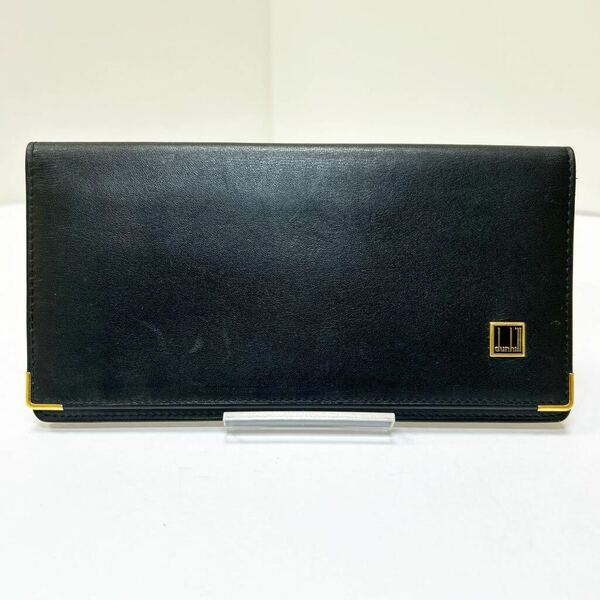 ◆dunhill ダンヒル 長財布◆　二つ折り　本革　小銭入れ無　ゴールド金具　ブラック　MADE IN SPAIN 【USED】0523